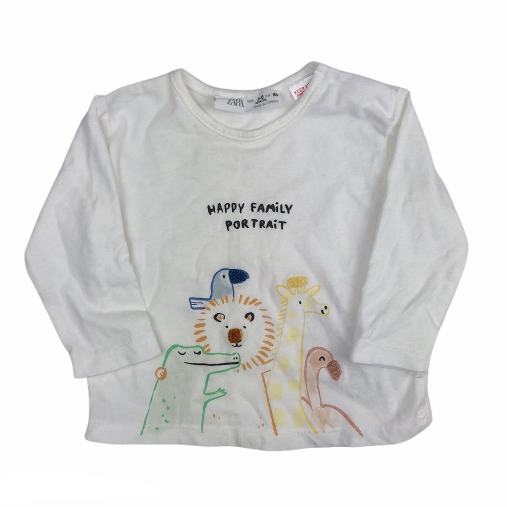 Zara Long Sleeve Animal Tee Shirt Happy Family Portrait size 3-6 Months